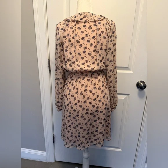 NWOT Joie Blush Pink  Floral Ruffle Tie-Waist Long Sleeve SILK Dress - Picture 2 of 8